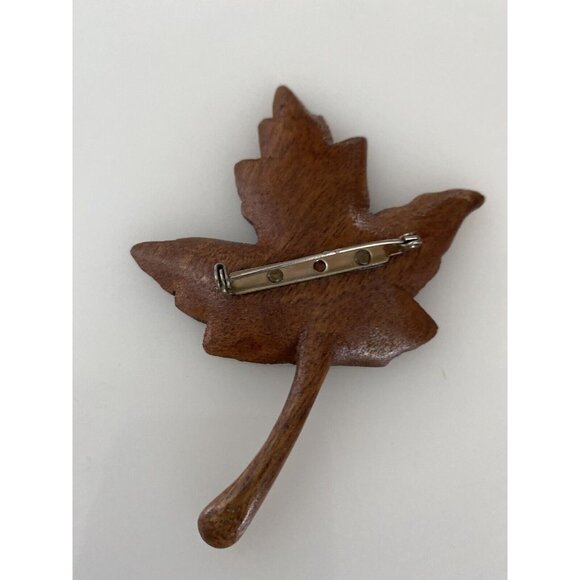 Vintage Handcrafted Wood Maple Leaf Brooch Brown Carved Pin 4" X 3.5" Exquisite - Picture 7 of 15